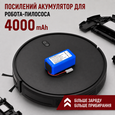 Посилений акумулятор пилососу Xiaomi Mi Robot Vacuum Mop Essential MJSTG1, Mijia G1, 4000mAh