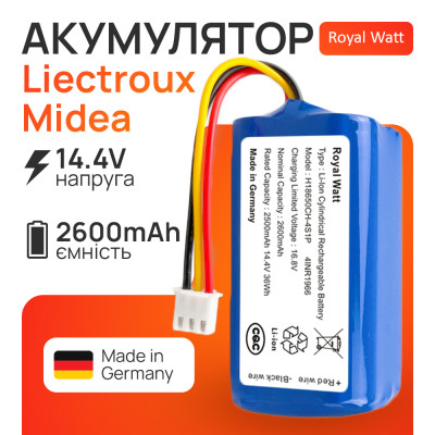 Аккумулятор для робота пылесоса Liectroux C30B, Midea M4, Blaupunkt BPK-VCBB1XB 2600mAh Royal Watt